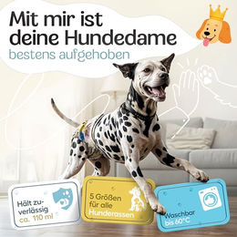 HUND IST KÖNIG Hundewindeln für Hündinnen, saugstarke Läufigkeitshosen mit 3-Fach Justierung, Größe M, Weiß/Bunt, 3 Stück – Bild 1 von 7