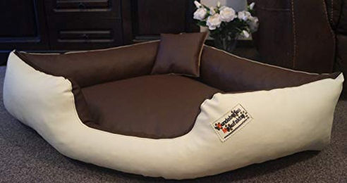 Produktbild von Hundebett Eckbett Hundesofa Canto von Hundebettenmanufaktur aus Kunstleder in Beige Braun 70 cm x 70 cm