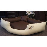 Produktbild von Hundebett Eckbett Hundesofa Canto von Hundebettenmanufaktur aus Kunstleder in Beige Braun 70 cm x 70 cm
