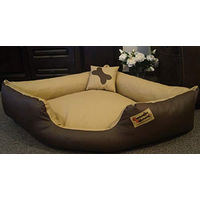 Produktbild von Hundebett Eckbett Hundesofa Canto von Hundebettenmanufaktur aus Kunstleder in Braun Beige 70 cm x 70 cm - 70 cm