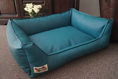 Hundebettenmanufaktur Hundebett aus Kunstleder für erwachsene Hunde in Blau Größe XS – Bild 1 von 2