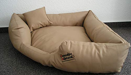 Produktbild von Hundebettenmanufaktur Hundebett Canto Eckbett Hundesofa aus Kunstleder Beige 70 cm x 70 cm - 1 Stk.
