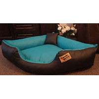 Produktbild von Hundebettenmanufaktur Hundebett Canto Eckbett Hundesofa aus Kunstleder Schwarz Türkis 70 cm x 70 cm