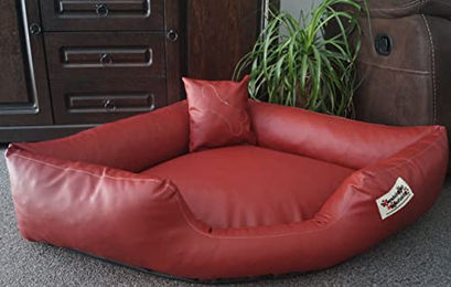 Hundebettenmanufaktur Hundebett Eckbett Canto aus Kunstleder Rot für erwachsene Hunde – Bild 1 von 2