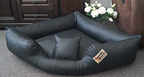 Hundebettenmanufaktur Hundebett Eckbett Canto aus Kunstleder Schwarz für erwachsene Hunde – Bild 1 von 2