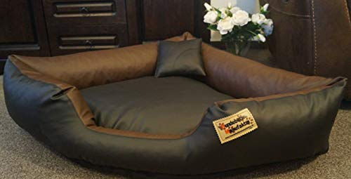 Produktbild von Hundebettenmanufaktur Hundebett Eckbett Hundesofa Canto aus Kunstleder 70 cm x 70 cm Schwarz Braun