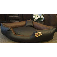 Produktbild von Hundebettenmanufaktur Hundebett Eckbett Hundesofa Canto aus Kunstleder 70 cm x 70 cm Schwarz Braun