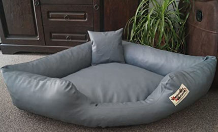 Hundebettenmanufaktur Hundekorb Eckbett Hundebett aus Kunstleder Grau für erwachsene Hunde – Bild 1 von 2