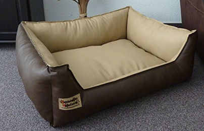 Hundebettenmanufaktur Hundekorb Hundesofa aus Kunstleder für alle Altersstufen in Braun oder Beige – Bild 1 von 3