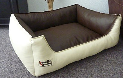 Hundebettenmanufaktur Hundekorb Hundesofa aus Kunstleder für erwachsene Hunde in Braun oder Beige – Bild 1 von 3