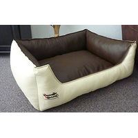 Produktbild von Hundebettenmanufaktur Hundekorb Hundesofa aus Kunstleder für erwachsene Hunde in Braun oder Beige