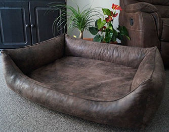 Produktbild von Hundebettenmanufaktur Orthopedico Hundesofa mit Viscoschaum Matratze in Wildlederoptik Braun 80 cm x 60 cm