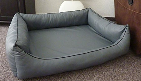 Produktbild von Hundebettenmanufaktur Ortopedico Orthopaedisches Hundesofa aus Kunstleder mit Viscoschaum Matratze Grau 80 x 60 cm