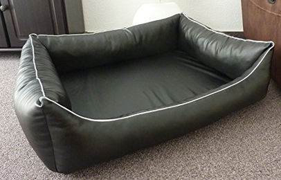 Produktbild von Hundebettenmanufaktur Ortopedico Orthopaedisches Hundesofa aus Kunstleder mit Viscoschaum Matratze Schwarz 80 x 60 cm