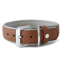 Hundehalsband Amsterdam aus Leder in Brandy/Grau 45 cm Breite 25 mm – Bild 1 von 1