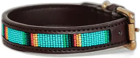 Produktbild von Hundehalsband Kentucky aus Kunstleder mit handgemachten Perlen in Blau oder Bunt Größe M/L