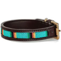 Produktbild von Hundehalsband Kentucky aus Kunstleder mit handgemachten Perlen in Blau oder Bunt Größe M/L