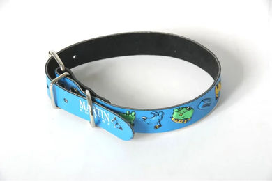 Hundehalsband Martin Sellier aus Leder in Blau mit Serigraphie – Bild 1 von 1