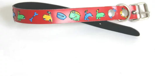 Hundehalsband Martin Sellier aus Leder in Rot mit Serigraphie – Bild 1 von 1