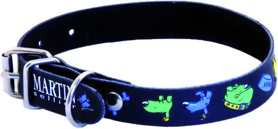 Hundehalsband Martin Sellier Serigraphie aus Kunstleder in Schwarz oder Blau – Bild 1 von 1