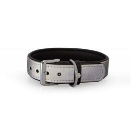 Produktbild von Hundehalsband Oslo aus Leder mit reflektierenden Elementen in Silber 30 mm x 50 cm