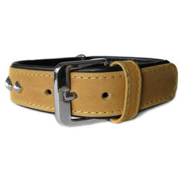 Produktbild von Hundehalsband Roma aus Leder in Beige/Schwarz mit 70 cm Länge und 40 mm Breite