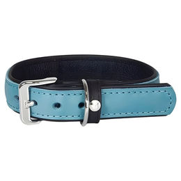 Produktbild von Hundehalsband Vancouver aus Leder in Türkis/Schwarz mit 40 mm Breite und 70 cm Länge