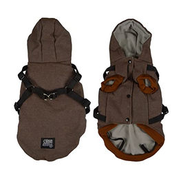 Hundemantel aus Teddyfleece mit Kapuze und Gurt Braun Größe L – Bild 1 von 2