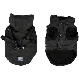 Hundemantel aus Teddyfleece mit Kapuze und Gurt in Anthrazit Größe L – Bild 1 von 3