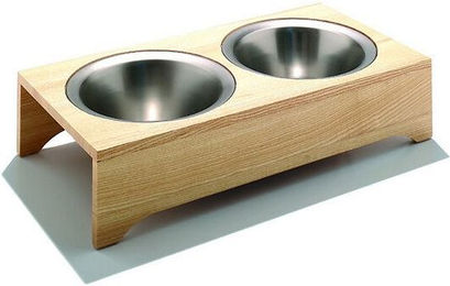 Hundenapf Spike Side by Side aus Holz in Braun und Silber 24 cm – Bild 1 von 1