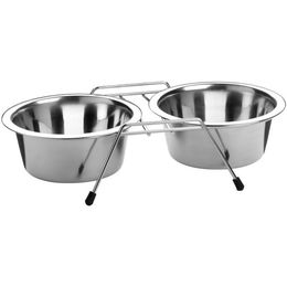 Produktbild von Hunter Doppelnapf mit 2 Edelstahlschalen 440ml Silber - 2 x 440 ml