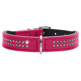 Hunter Halsband Diamond Petit aus Leder für kleine Hunde in Rosa/Schwarz mit Strasssteinen Größe 27 cm – Bild 1 von 3