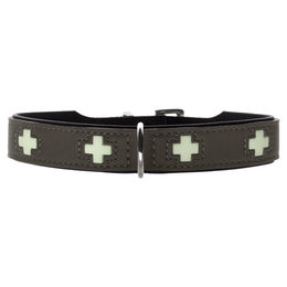 Produktbild von Hunter Halsband Swiss Glow Leder steingrau Größe M-L