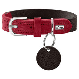 Hunter Halsband Varnby Leder Schwarz Rot Größe S 40 cm Breite 2 cm – Bild 1 von 3