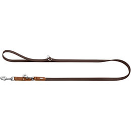 Produktbild von Hunter Hundeführleine Wolmar stufenlos verstellbar aus BioThane und Leder Schokobraun Cognac 19/300