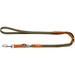 Hunter Hundeführleine Wolmar verstellbar aus BioThane und Leder Khaki/Orange 16/200 cm – Bild 1 von 5