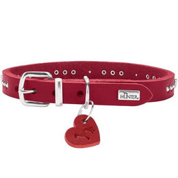 HUNTER Hundehalsband Aalborg Hearts aus Softvollrindleder in Rot mit Herz-Details und Herzanhänger Größe 37 – Bild 1 von 5