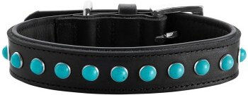 Hunter Hundehalsband Modica Leder Schwarz mit türkisfarbenen Schmucksteinen Größe XS 25 cm – Bild 1 von 13