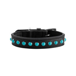 Hunter Hundehalsband Modica Schwarz aus Rindsleder mit türkisfarbenen Schmucksteinen Größe XS 30 cm - 30 cm – Bild 1 von 8
