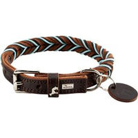 Produktbild von Hunter Hundehalsband Solid Education Cord aus Leder Dunkelbraun Türkis Größe 55