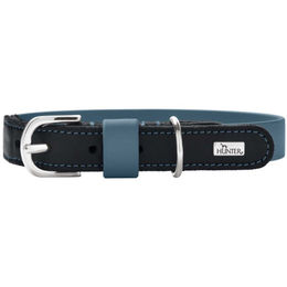 Hunter Hundehalsband Wolmar aus BioThane und Leder Rauchblau Schwarz Größe M-L 60 cm – Bild 1 von 7