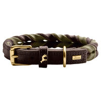 Produktbild von Hunter Solid Education Duo Erziehungshalsband aus Leder Dunkelbraun/Oliv Größe M-L