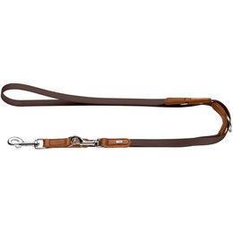 Hunter Verstellbare Hundeführleine Wolmar aus BioThane und Leder Schokobraun Cognac 19/200 cm – Bild 1 von 2