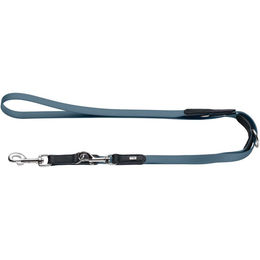 Hunter Verstellbare Hundeführleine Wolmar BioThane und Leder Rauchblau Schwarz 19/200 cm – Bild 1 von 3