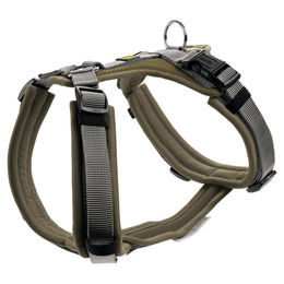 Produktbild von Hunter Y-Geschirr aus Nylon für Hunde Maldon oliv-grün/grau Größe S-M Breite 2,0 cm