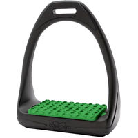Produktbild von HyJUMP Compositi Reflex Steigbügel für Pferde aus Kunststoff mit buntem Tritt in Grün