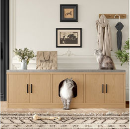 i@home Katzentoilette 4-in-1 Katzenschrank aus Holz in Beige mit Kratzmatte und Sitzbank 140x40x45 cm – Bild 1 von 3
