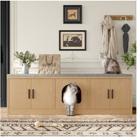 Produktbild von i@home Katzentoilette 4-in-1 Katzenschrank aus Holz in Beige mit Kratzmatte und Sitzbank 140x40x45 cm