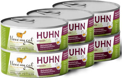 I love my cat Futterset für Katzen mit Nassfutter Huhn und Pulver zur Gewichtskontrolle, getreidefrei - 6 x 100 g – Bild 1 von 5
