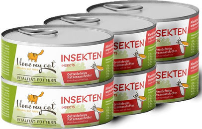 I Love My Cat Futterset für Katzen mit sensibler Verdauung – 12 Dosen getreidefreies Nassfutter mit Insekten (je 100 g) und Gastro Relax Pulver (80 g) inklusive Jutebeutel - 12 x 80 g – Bild 1 von 4